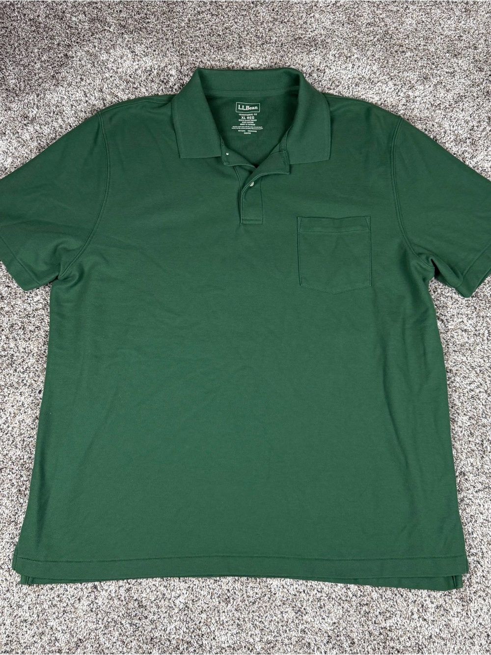 L.L. Bean Men's Dark Green Polo Shirt with Chest Pocket